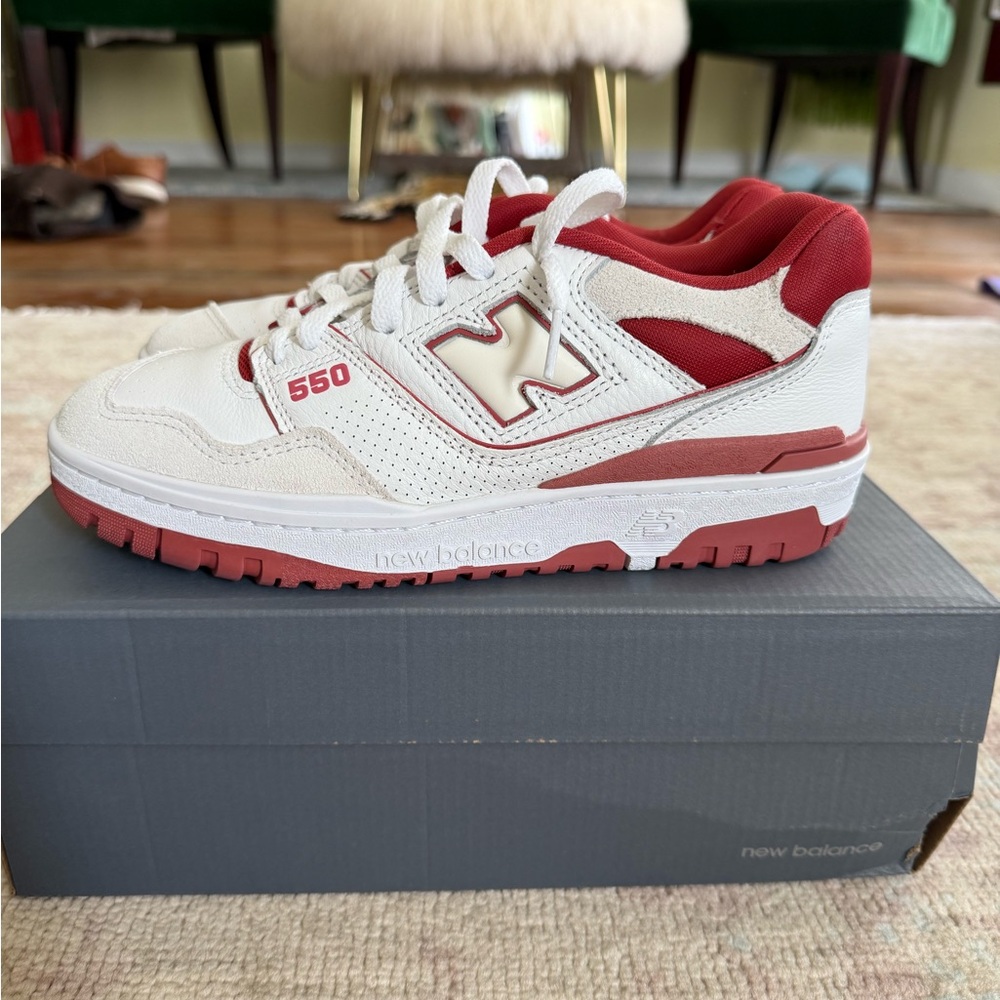 New Balance 550 White and Red Sneakers